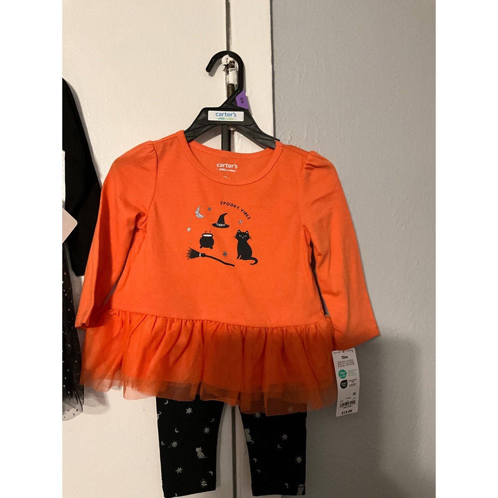 NWT Baby Girl Halloween Outfit Lot 12M Black Cat Tutu Dress & Carters 2pc Set - Picture 3 of 6